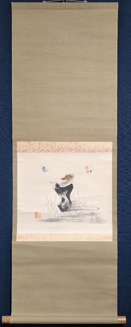 【残月(白蔵主)図】息水 746 掛け軸 肉筆 妖怪 共箱