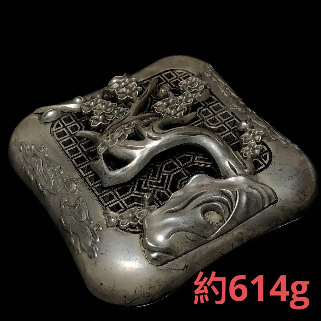 古美術　清国　宣德年 硯　梅花の彫刻　雙龍戲珠　トラス　硯　書道　文鎮　時代物