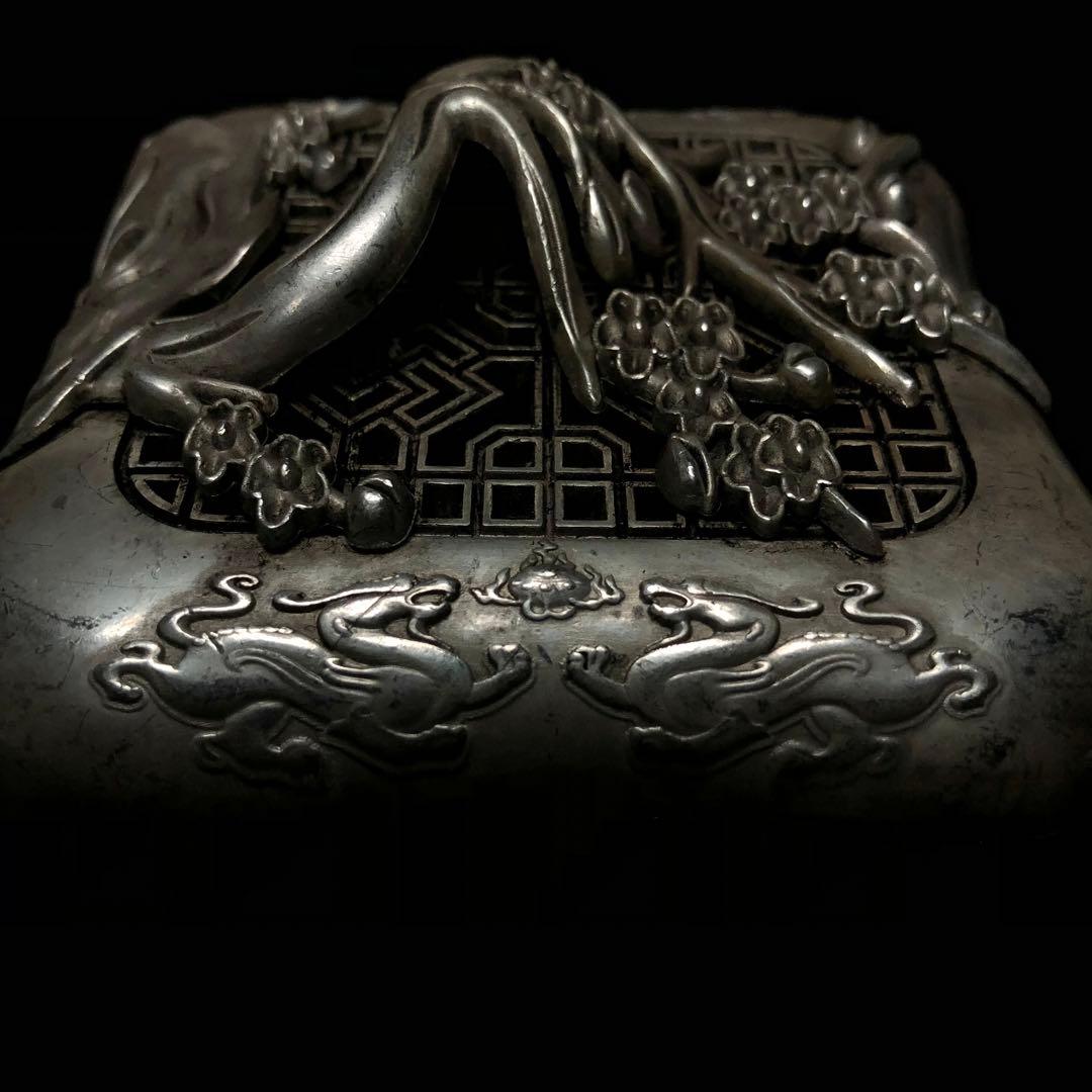 古美術　清国　宣德年 硯　梅花の彫刻　雙龍戲珠　トラス　硯　書道　文鎮　時代物