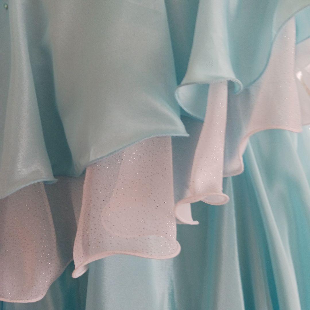 水色オフショルダー社交ダンスドレス