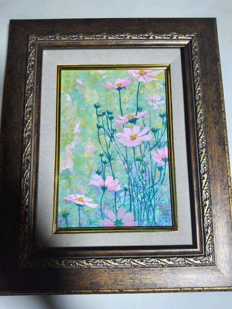 絵画、日本画、SM号、コスモス、春、真作、額縁、片岡珠子、五味悌四郎、山下清。