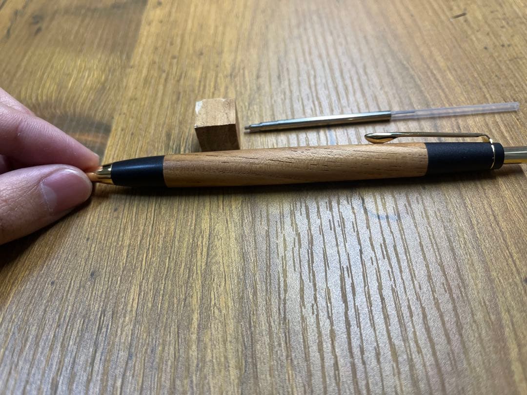 野原工芸　スリムボールペン欅　旧型　シャーペン変更用リフィル・ウッドキューブ付き