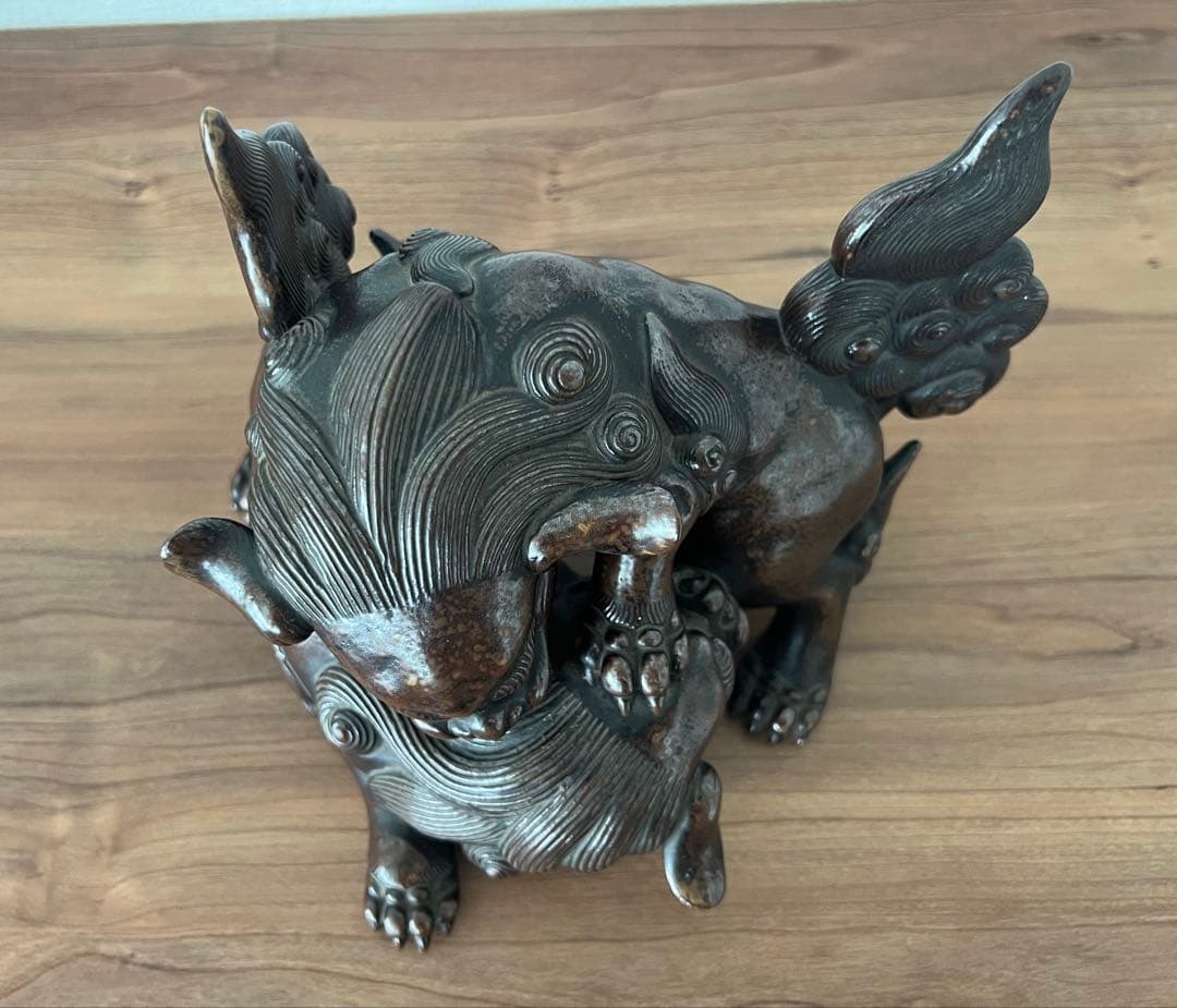 古備前置物 狂獅子像 江戸末期頃 収納木箱有 アンティーク