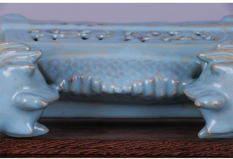 宋汝窯双龍筆架  書道具 文房具 工芸品 美術品 置物