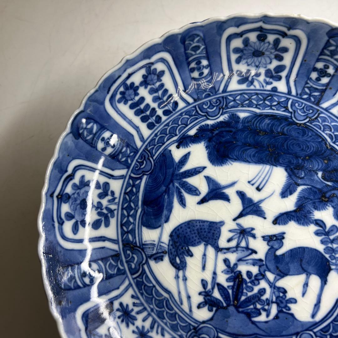 江戸中後期　古伊万里　芙蓉手輪花七寸皿　直径約20.5㎝　東Y8-0122②