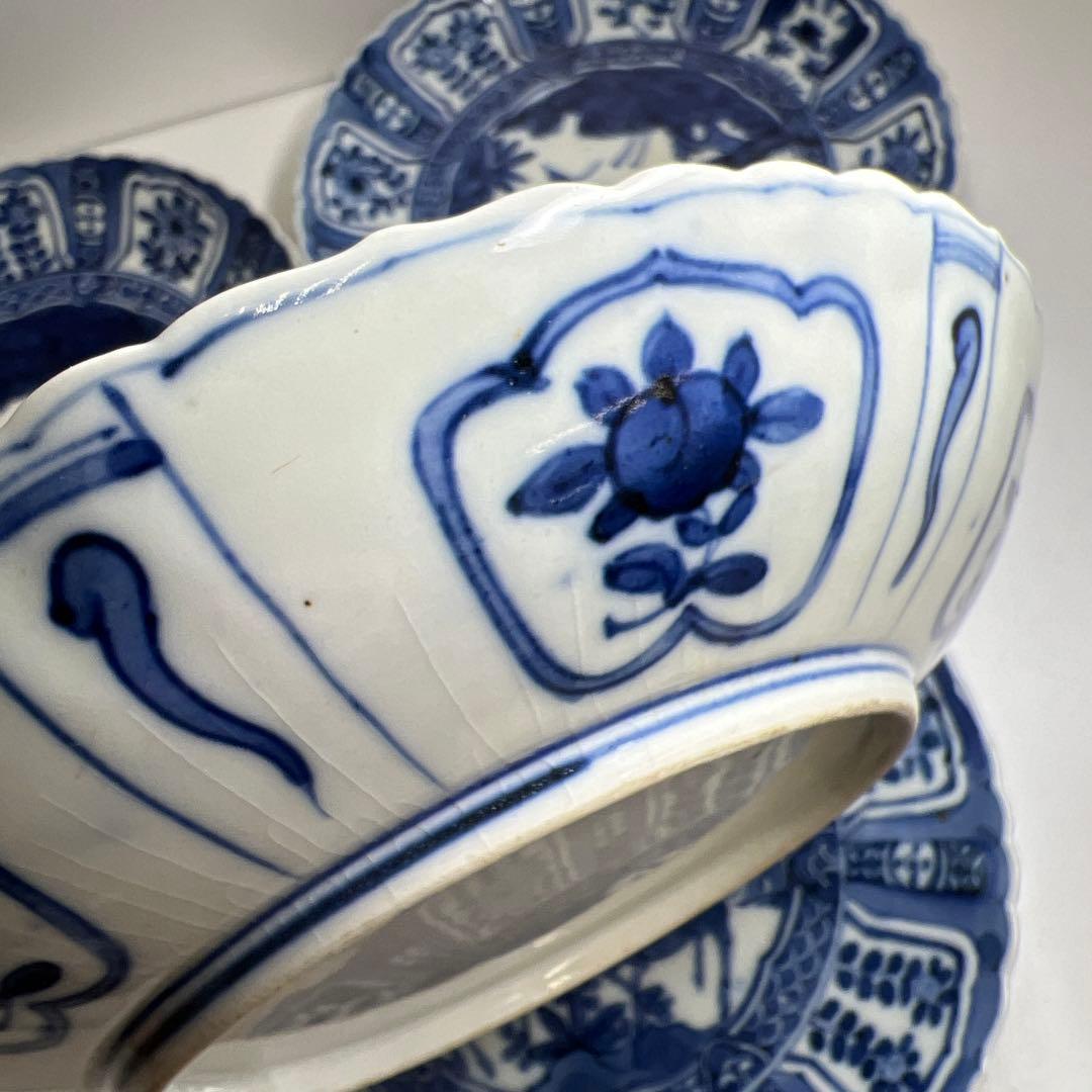 江戸中後期　古伊万里　芙蓉手輪花七寸皿　直径約20.5㎝　東Y8-0122②