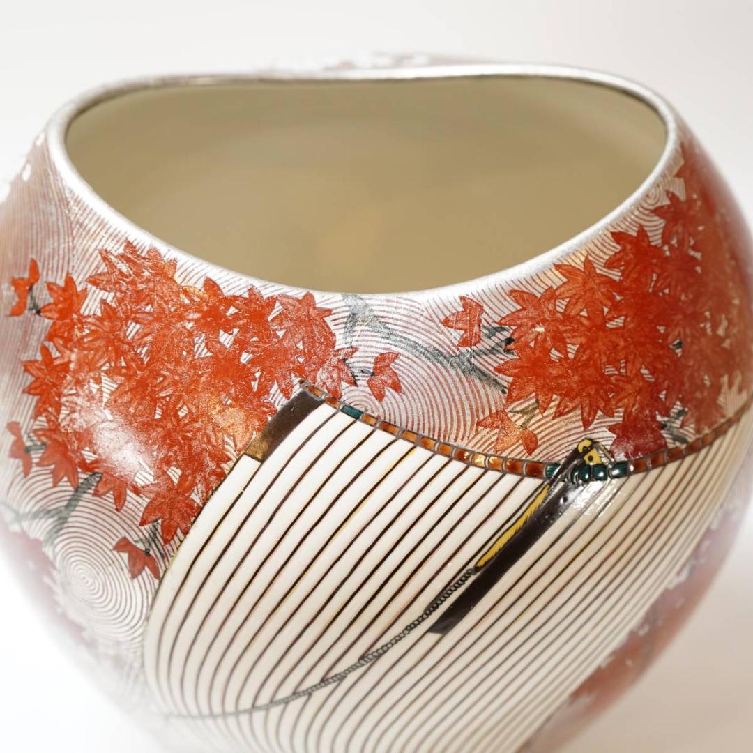 NA3411 九谷焼 プラチナ箔 北前船 飾壷 北村隆 秀逸作 共箱付 名工