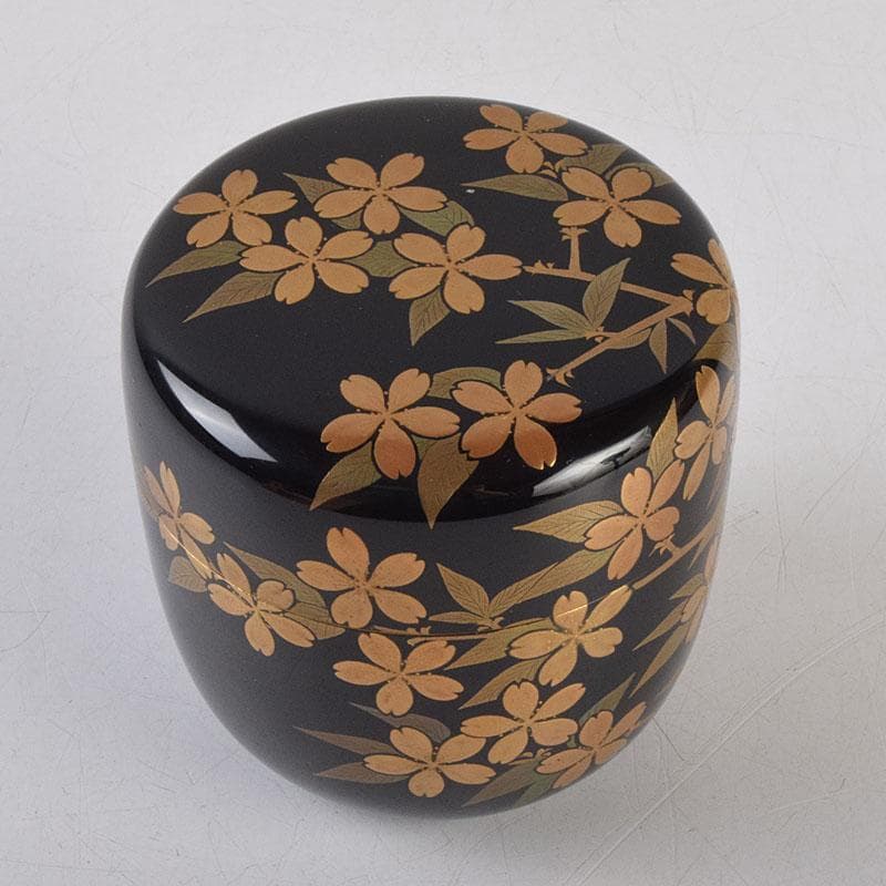 茶道具　輪島塗　佐藤幸一作　山桜之図　棗　共布共箱　M　R9294