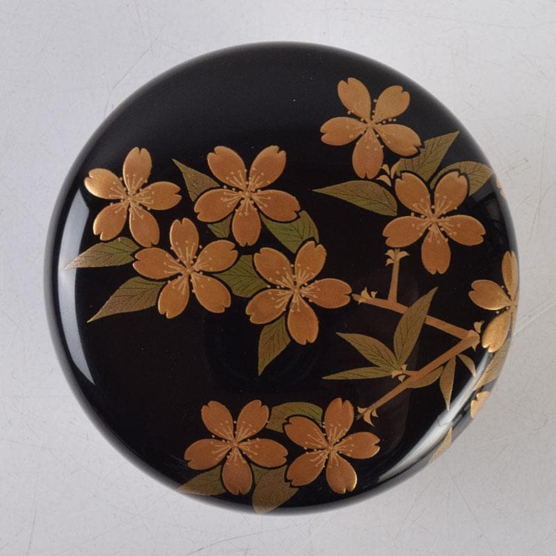 茶道具　輪島塗　佐藤幸一作　山桜之図　棗　共布共箱　M　R9294