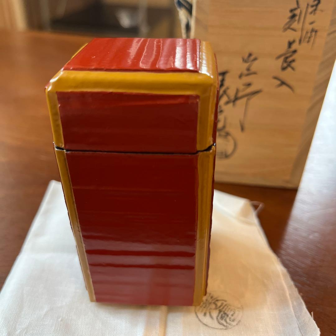 茶道具 刻莨入れ　朱一閑