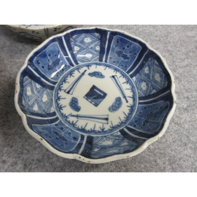 伊万里焼染付扇子に花図なます皿4枚 [B26030]