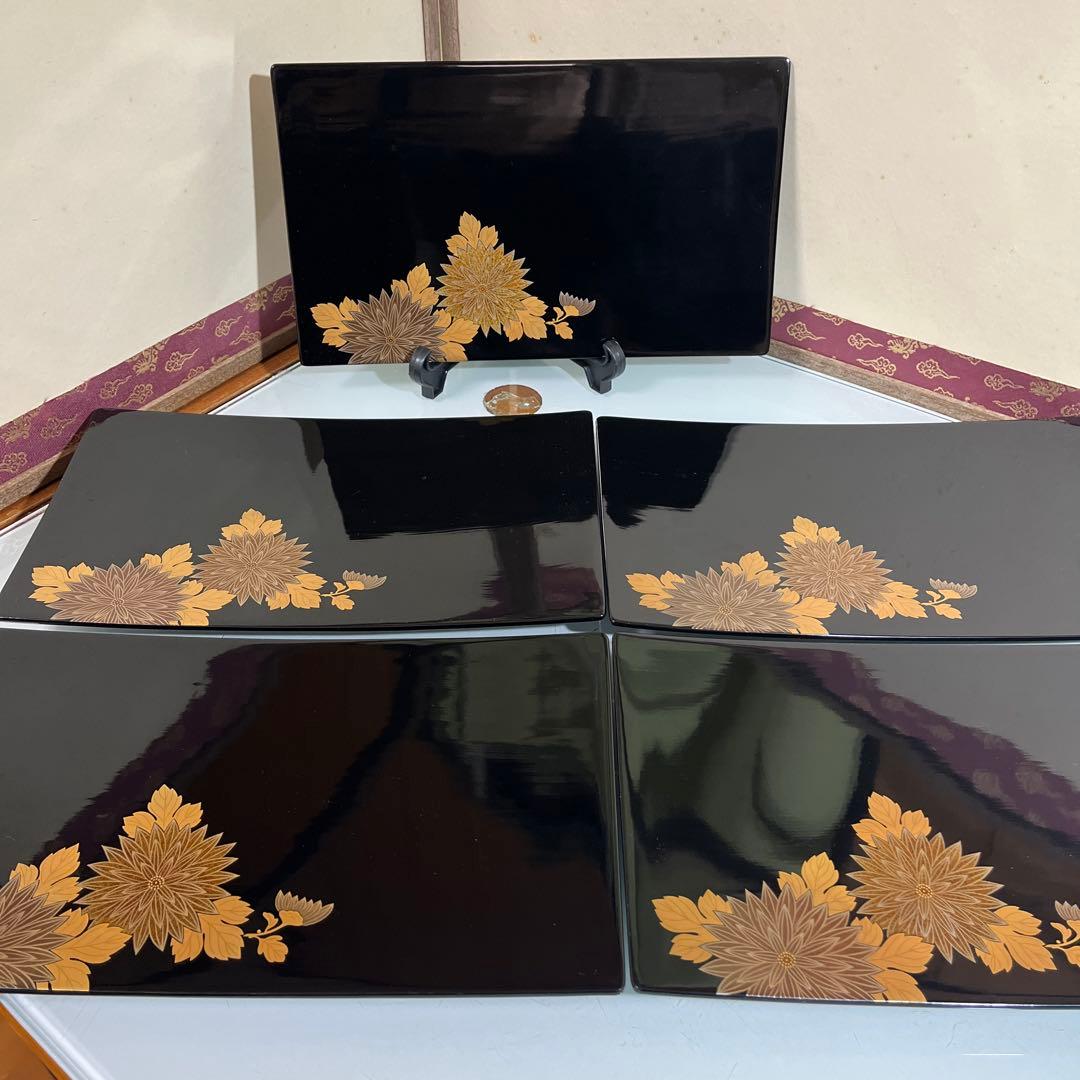 漆器　牡丹蒔絵　さしみ皿　寿司皿　盛り皿　5枚￼