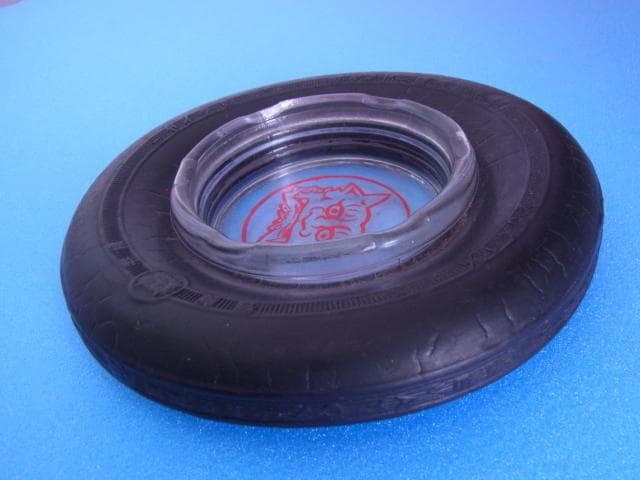 鬼タイヤ　ガラス灰皿　日米商店　鬼号　戦前　大正　昭和レトロ　ホーロー看板