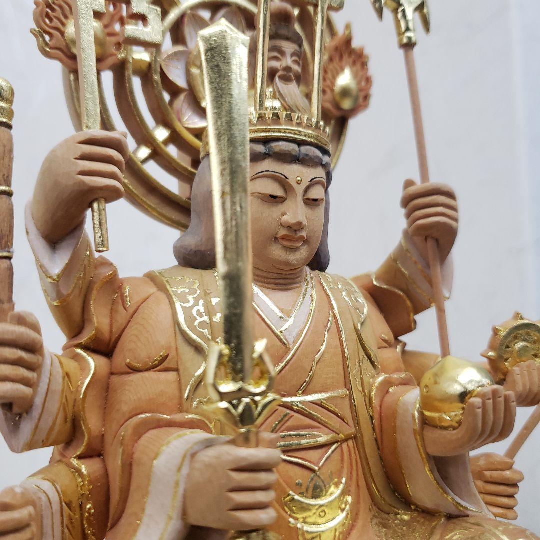 Ｂフライデー蔵出し特価淡彩色切りがね仏像◆ヒバ材 八臂弁才天(弁財天)3寸立◆