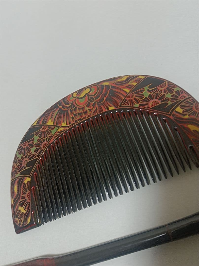漆塗り花柄櫛とこうがいセット