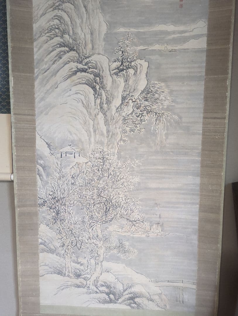 平井顕斎　書画　掛軸　『寒江釣雪』　一幅　木箱入り　骨董品