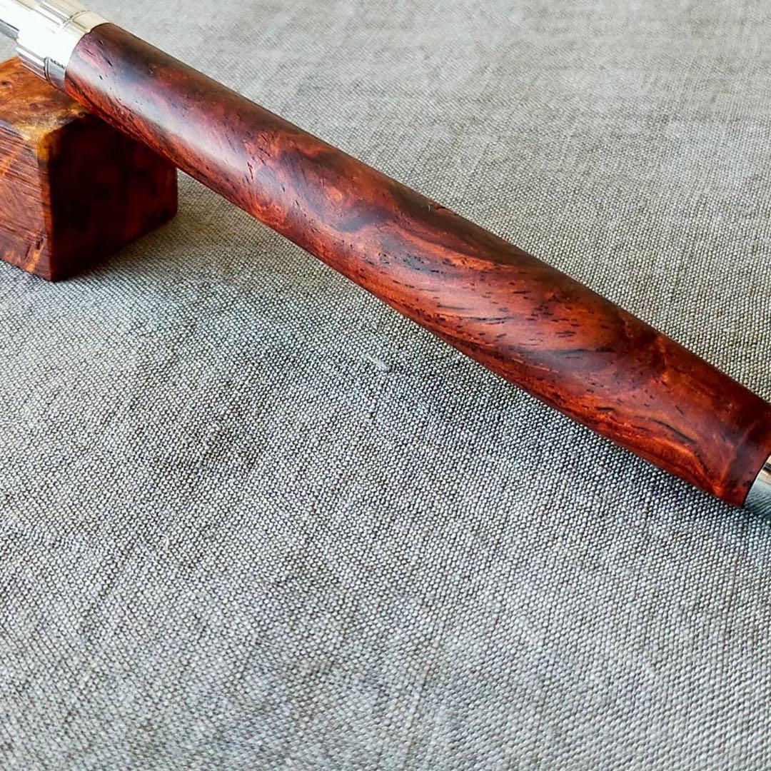 ローズウッド瘤　ハンドメイド　木軸シャープペン　0.5mm　天然木　シルバー