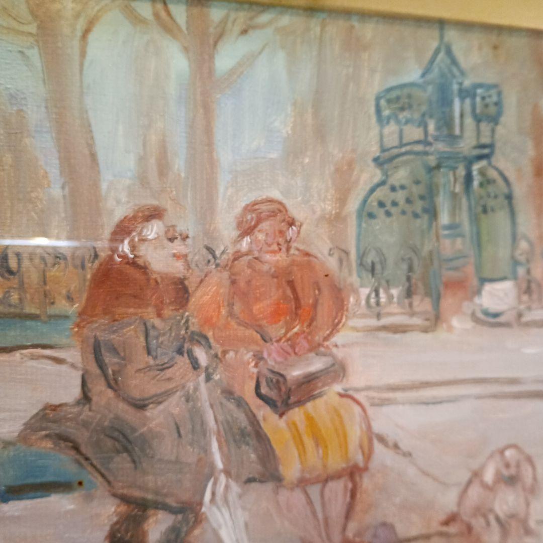 絵画　油彩　Shindo Mori　パリ風景　冬の公園　P1 森真道 S