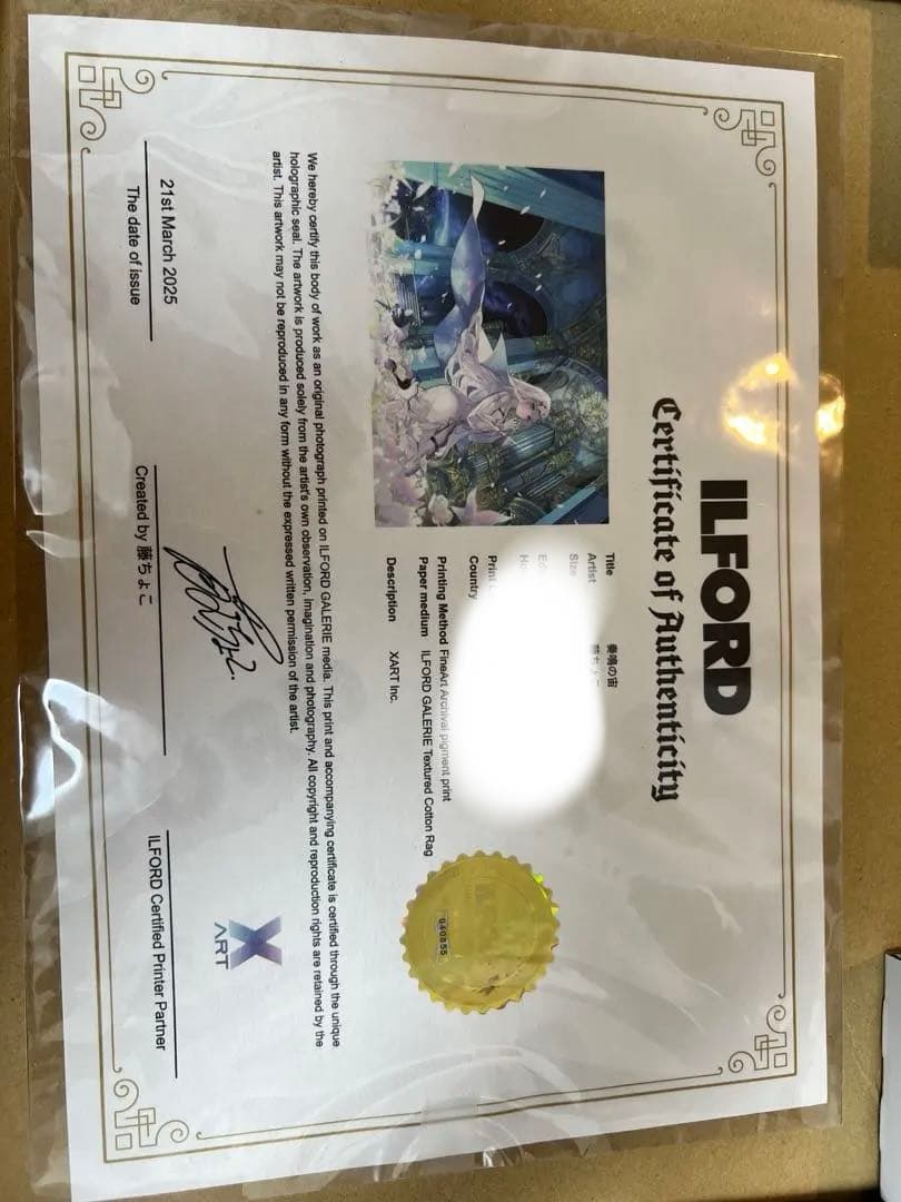 藤ちょこ 直筆サイン 複製原画 ジークレー　奏鳴の宙　A4