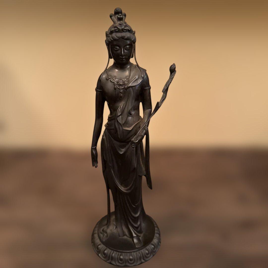 高岡銅器　高村光雲作　聖観音像蓮台付（小）