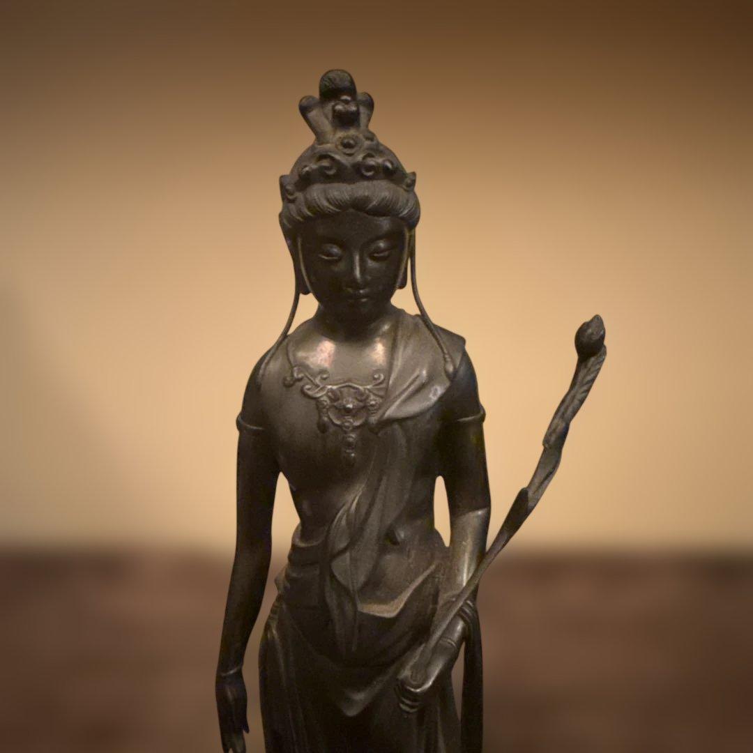 高岡銅器　高村光雲作　聖観音像蓮台付（小）