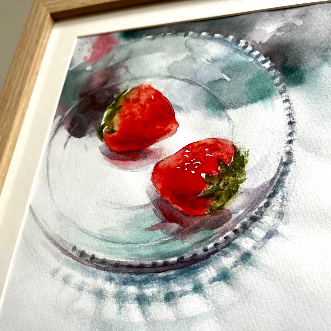水彩画 原画 苺 井上美香代 フルーツ 真作 絵 絵画 金運 健康運 恋愛運