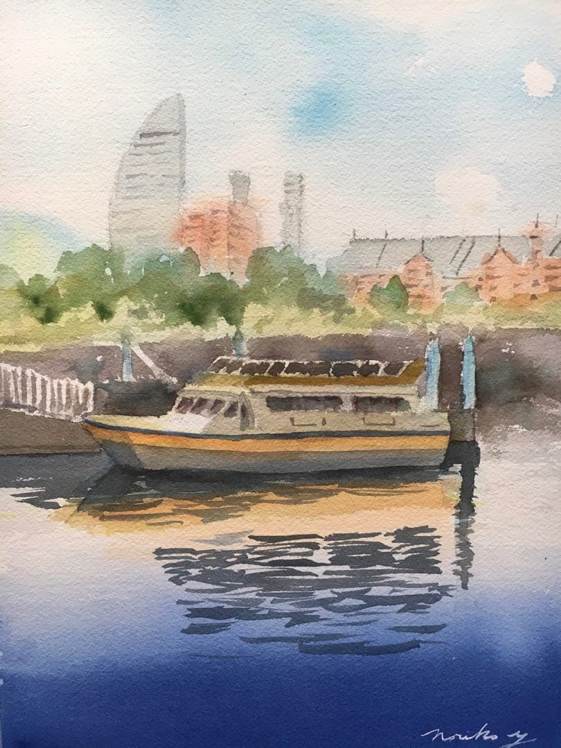 透明水彩画原画横浜新しい旅立ち海