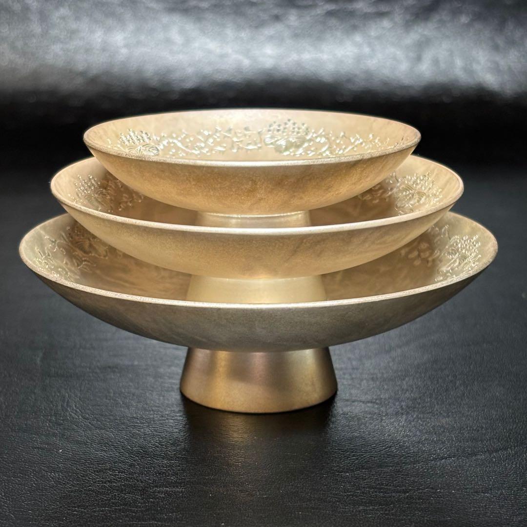 ★金属工芸 純銀 盃3個セット！約315g！純銀刻印！箱付！★