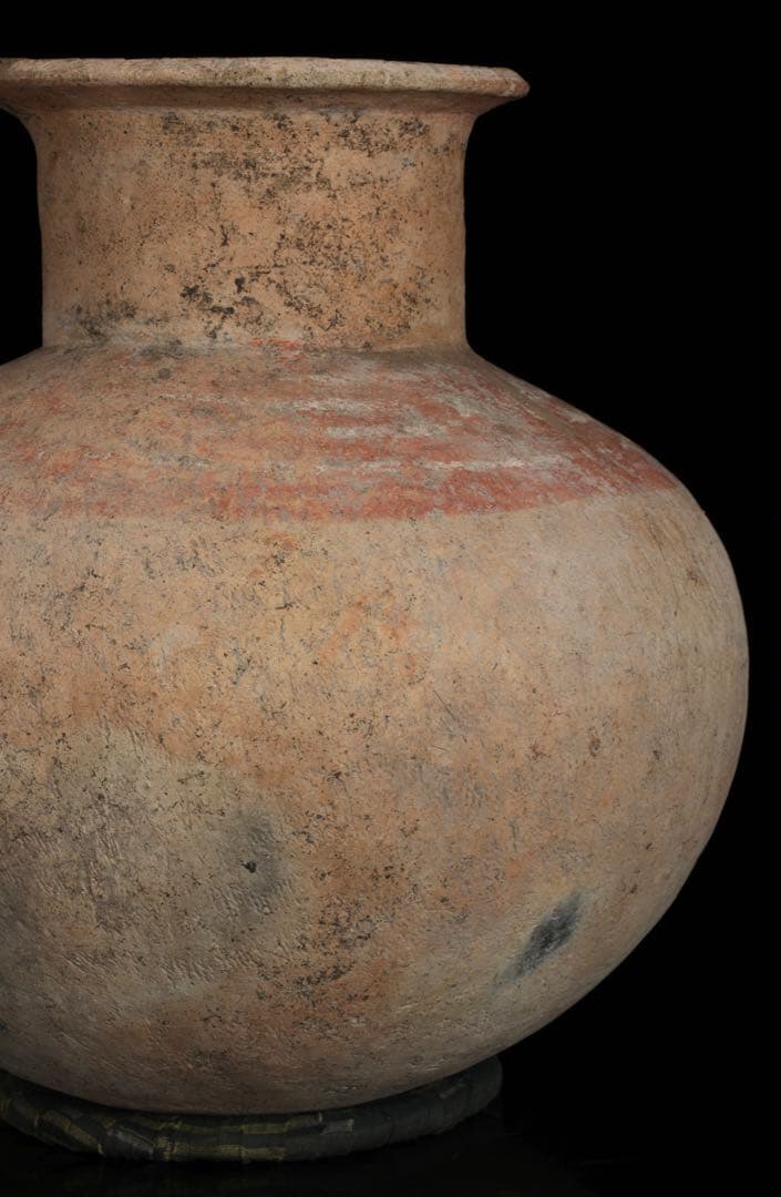 【希少・時代物】古代バンチェン発掘 彩文土器 タ イ古陶 高さ34cm 木箱付