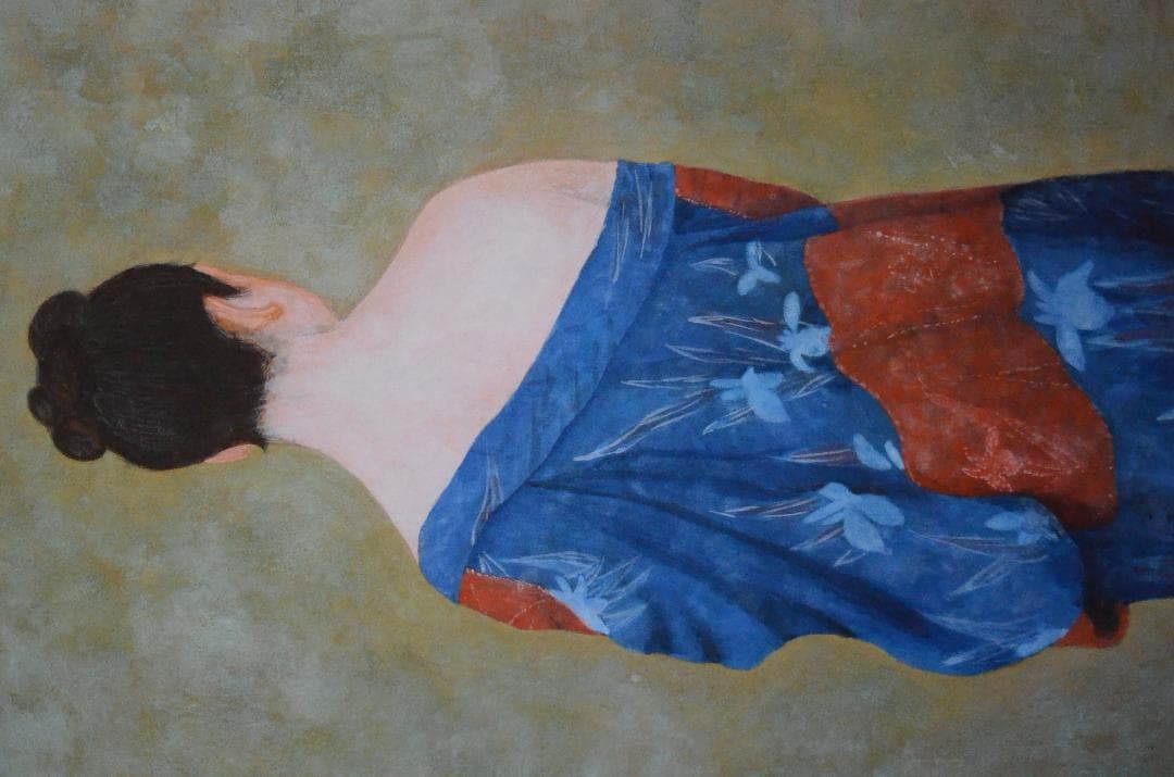 【「和服の女」 岩絵具 】岡田三郎助あやめの衣の模写