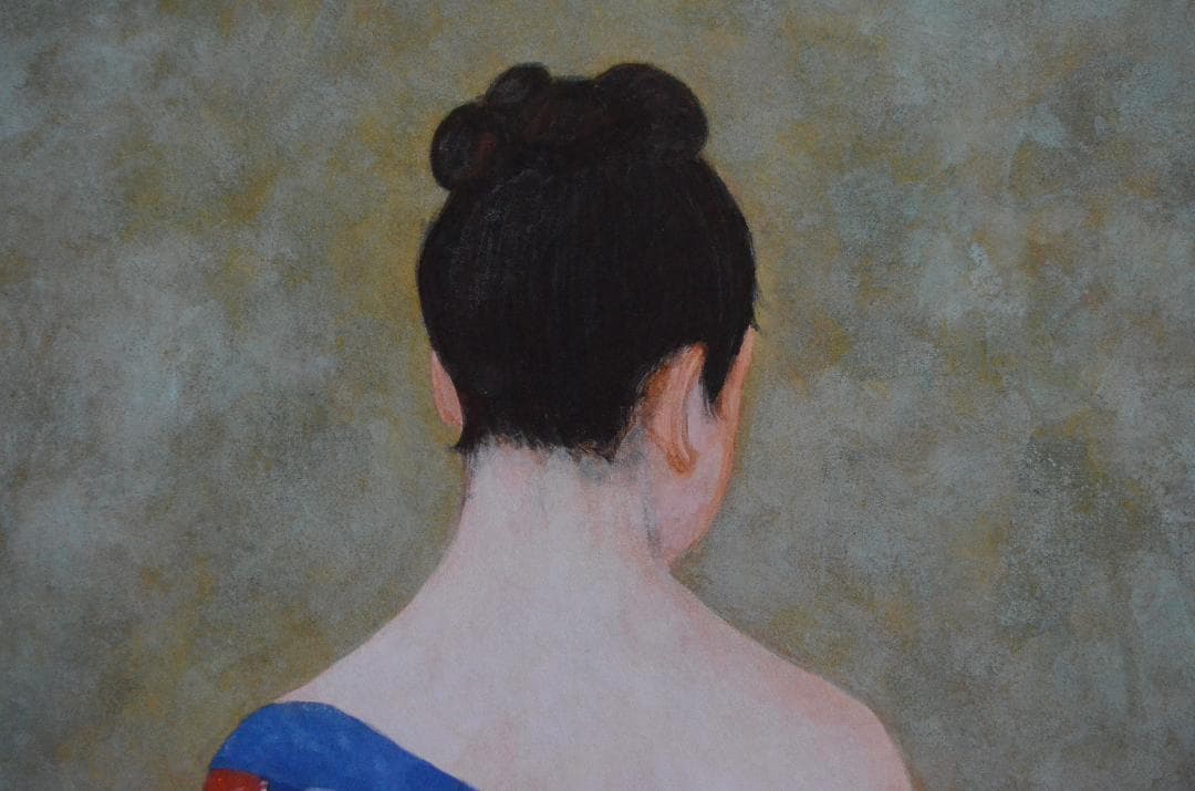 【「和服の女」 岩絵具 】岡田三郎助あやめの衣の模写