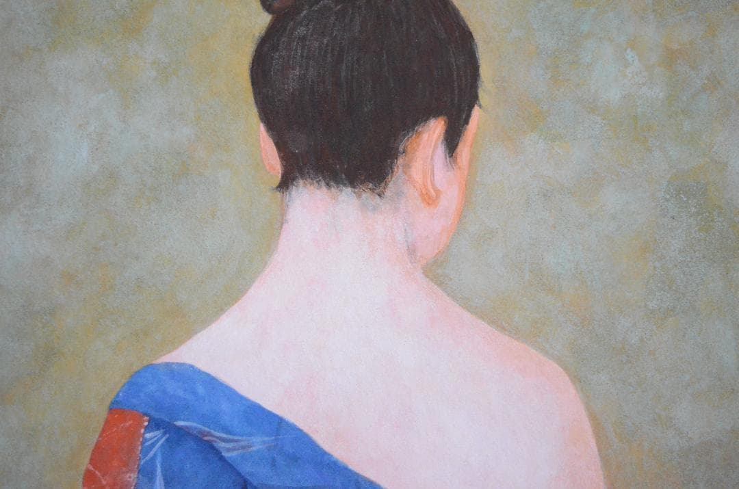 【「和服の女」 岩絵具 】岡田三郎助あやめの衣の模写
