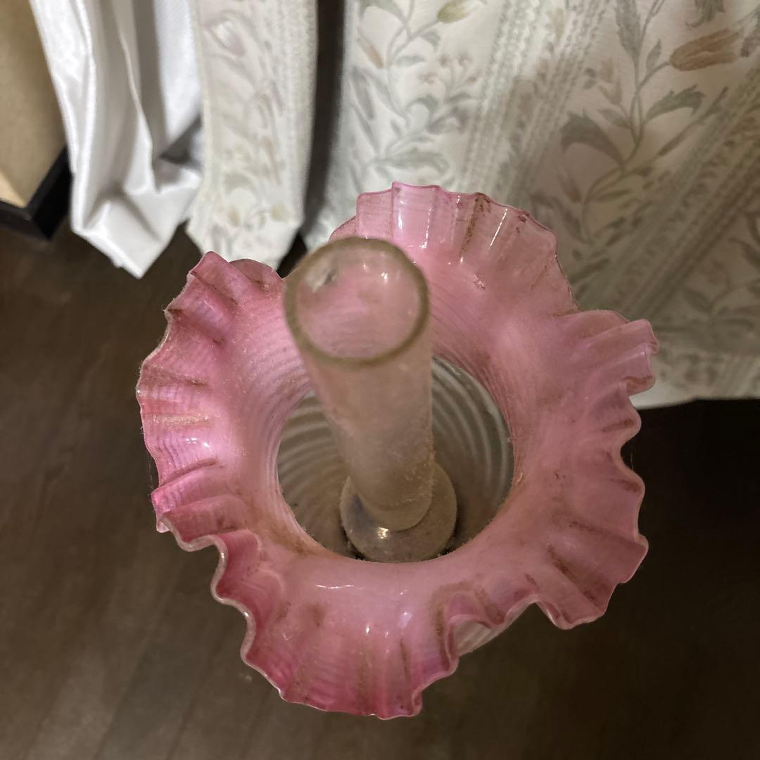 アンティークランプ ピンクガラスシェード