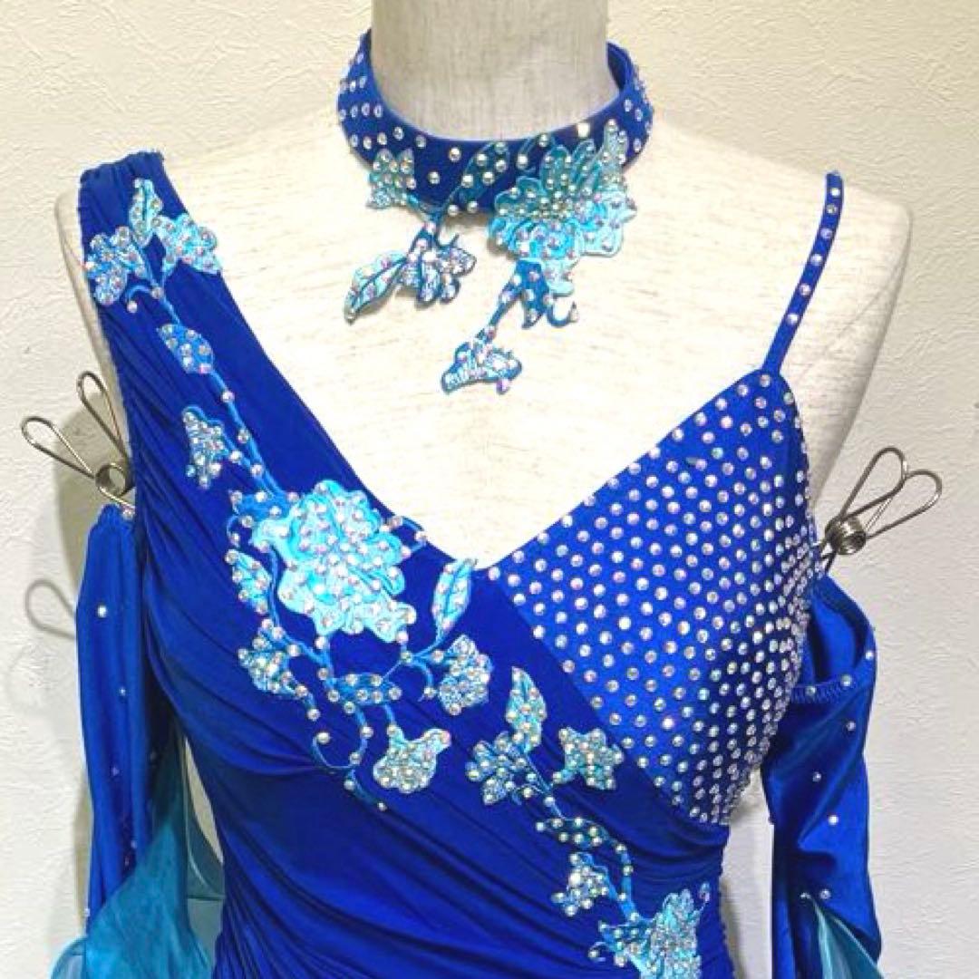 社交ダンス　モダンドレス　スタンダードドレス　ブルー