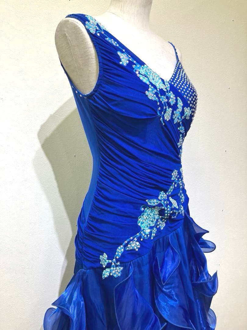 社交ダンス　モダンドレス　スタンダードドレス　ブルー