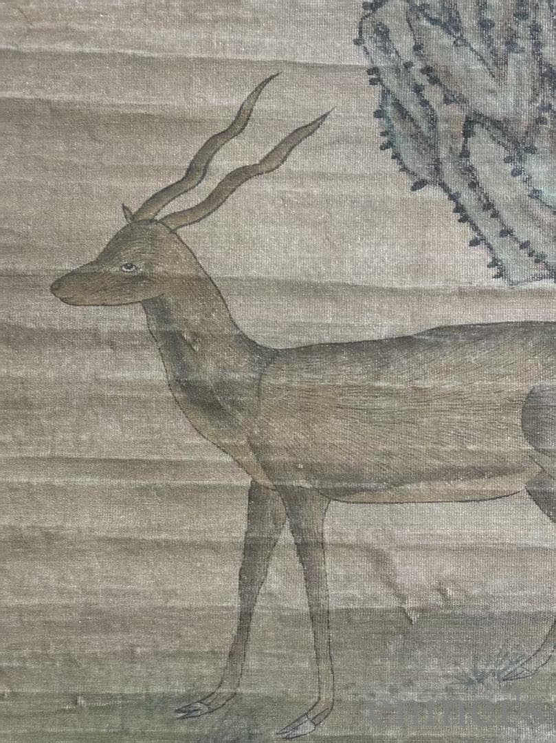 中国古美術 郎世寧款 松鹿図 絹本画 三尺 純手描き 肉筆 掛け軸 絵画 書道