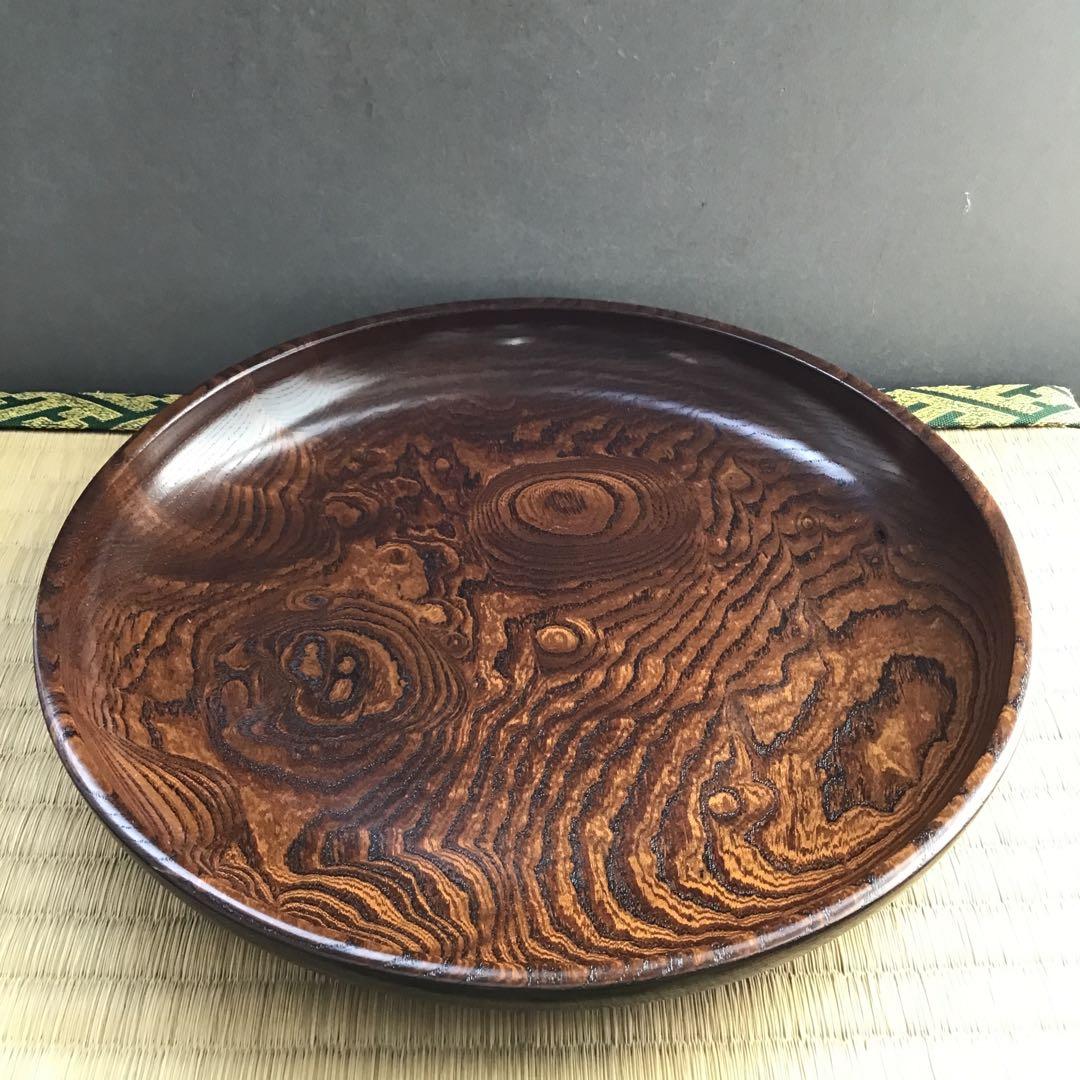茶道具　菓子器　神代欅菓子盆　木工作家　榮一作　共箱　S284KB