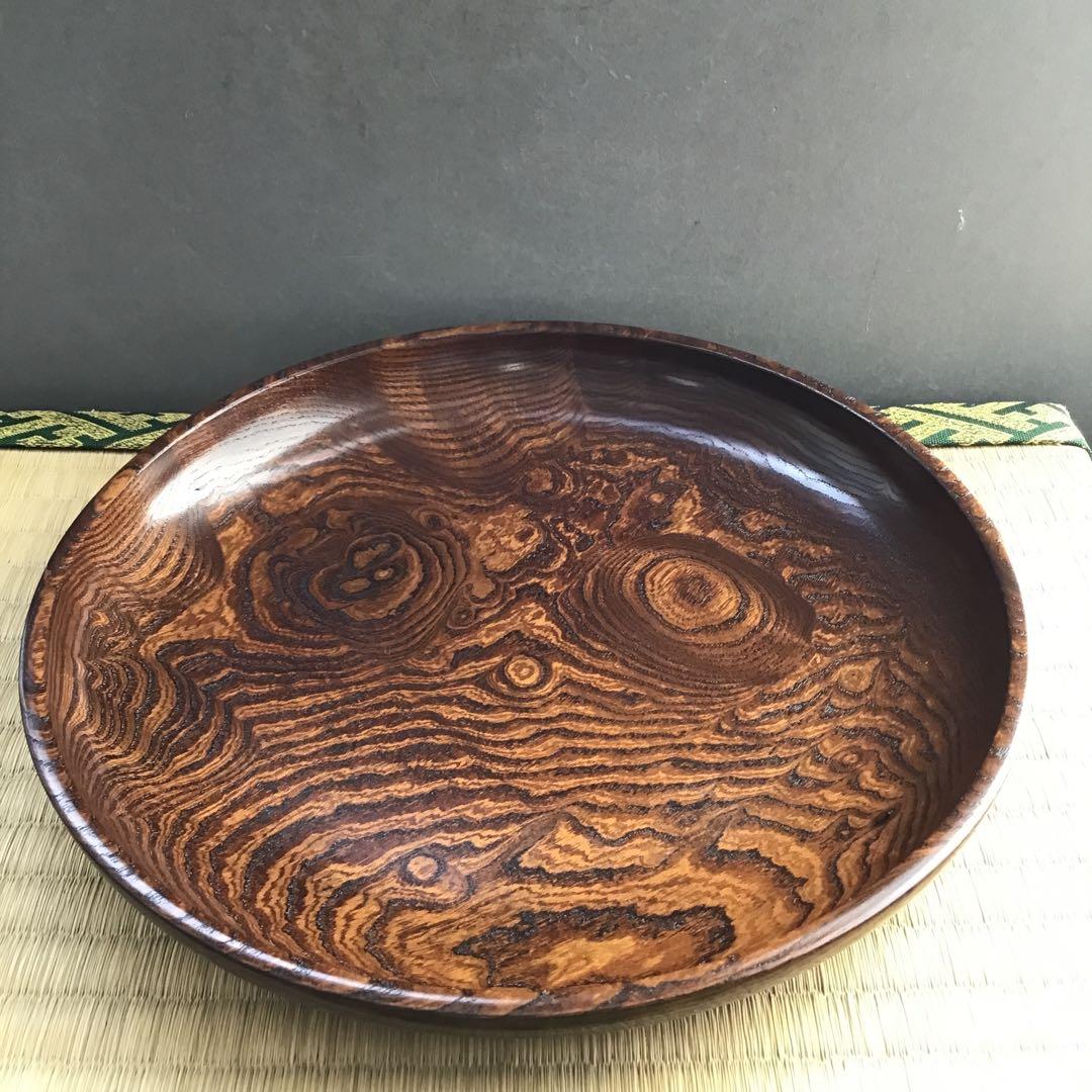 茶道具　菓子器　神代欅菓子盆　木工作家　榮一作　共箱　S284KB