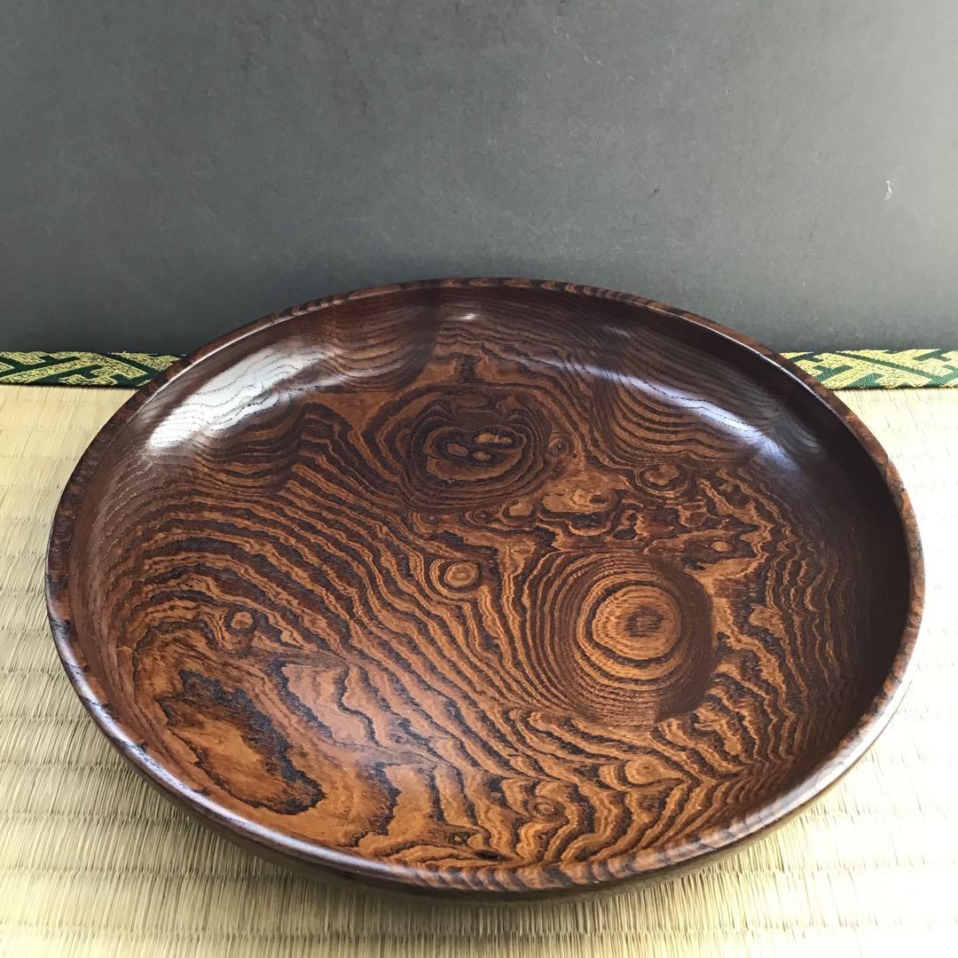 茶道具　菓子器　神代欅菓子盆　木工作家　榮一作　共箱　S284KB