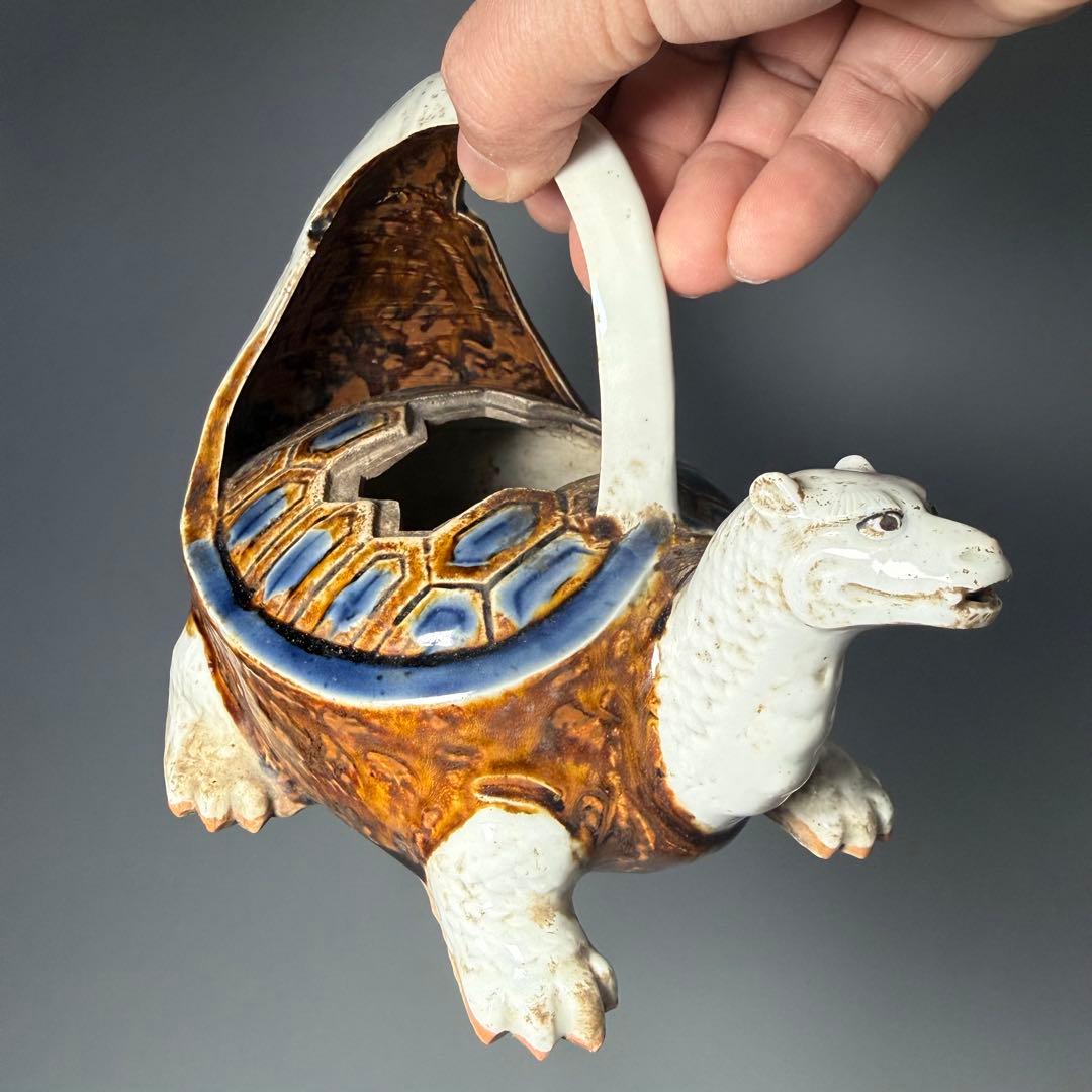 古伊万里　平戸焼　玄武形水注　江戸後期　箱付　オブジェ　愛らしい表情