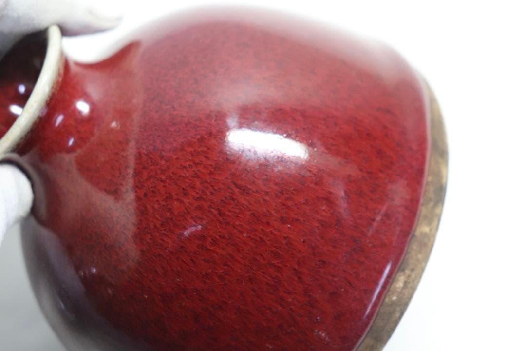 中国　祭紅釉水盂　木箱入　送料込み1211