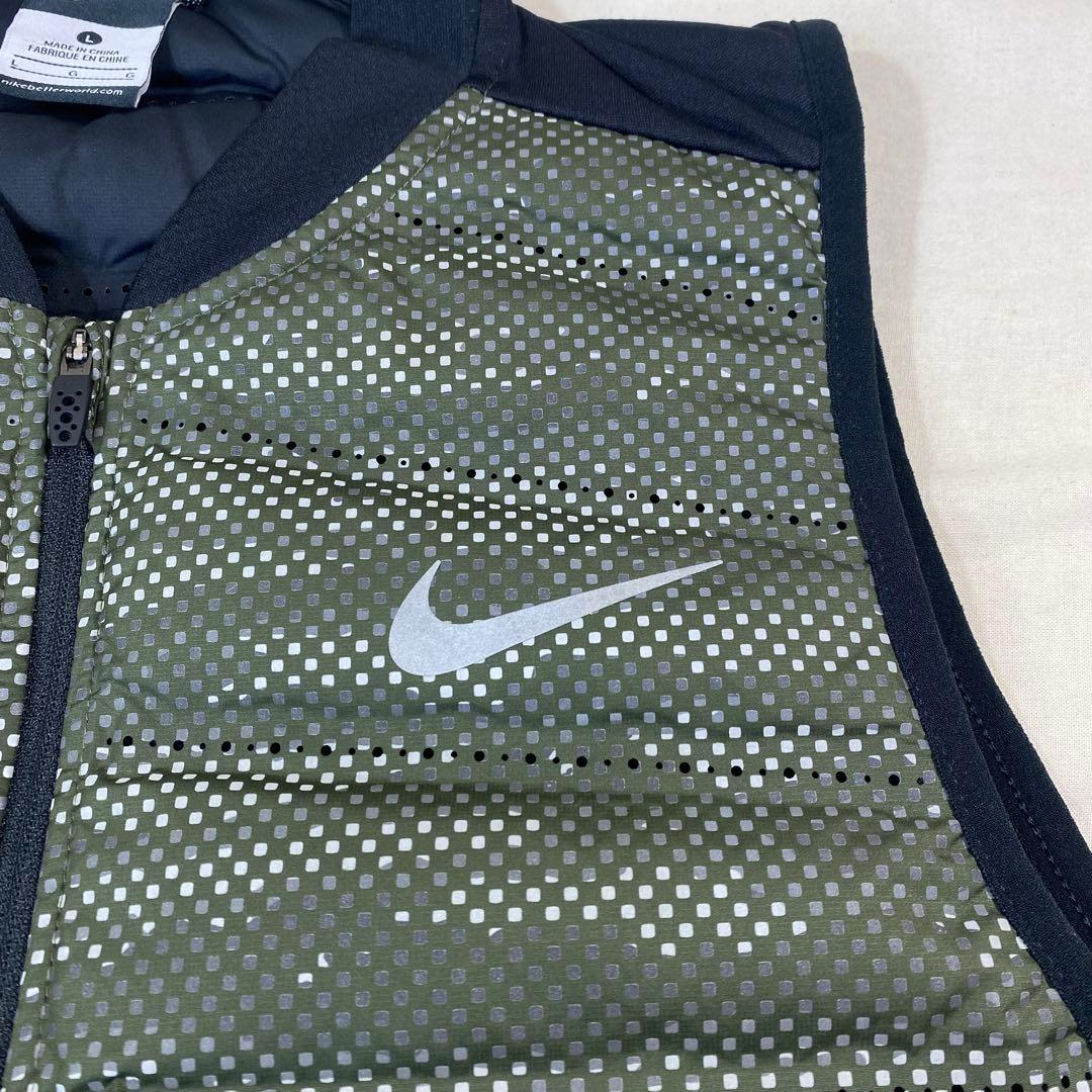 NIKE ランニング　エアロロフト 800 ダウン　ベスト　緑　黒　カモフラ　L