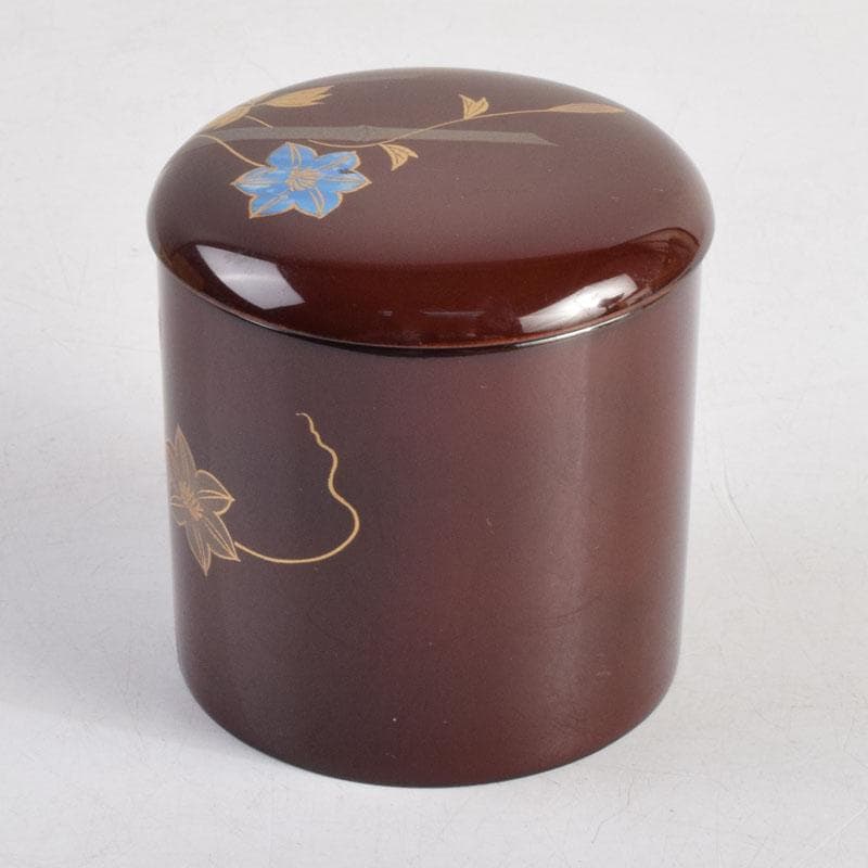 茶道具　吉田利昭（宗利）作　鉄線蒔絵　寸切茶器　棗　共布共箱　V　8842