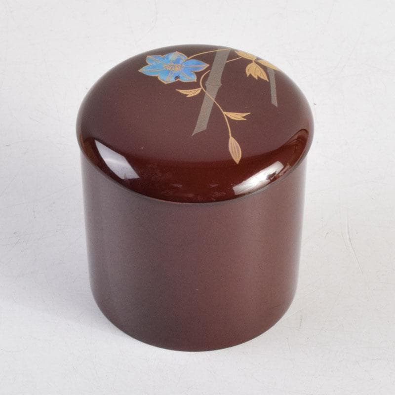 茶道具　吉田利昭（宗利）作　鉄線蒔絵　寸切茶器　棗　共布共箱　V　8842