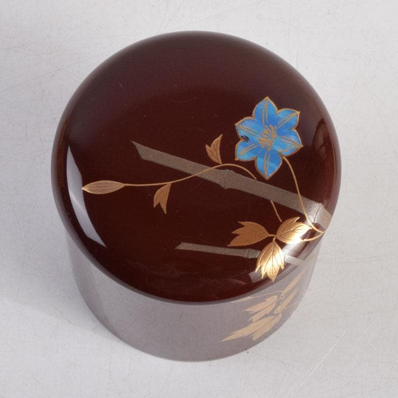 茶道具　吉田利昭（宗利）作　鉄線蒔絵　寸切茶器　棗　共布共箱　V　8842