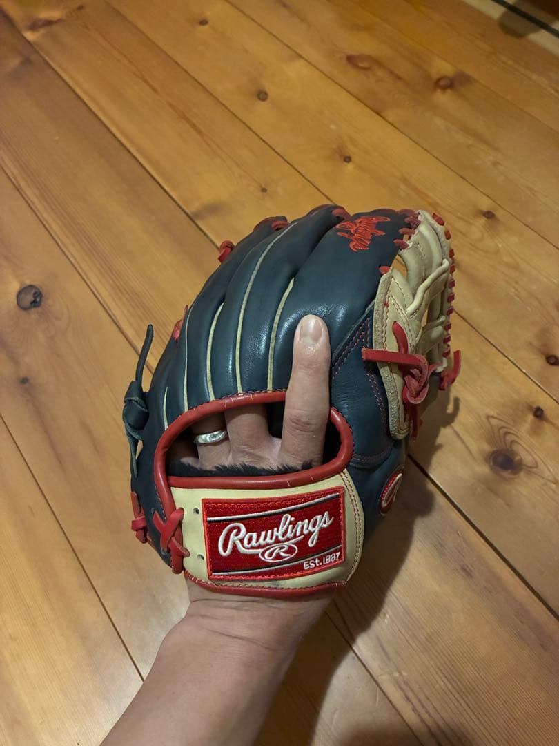 【美品】ローリングス 軟式グローブ 内野手用 ネイビー×キャメル 希少カラー