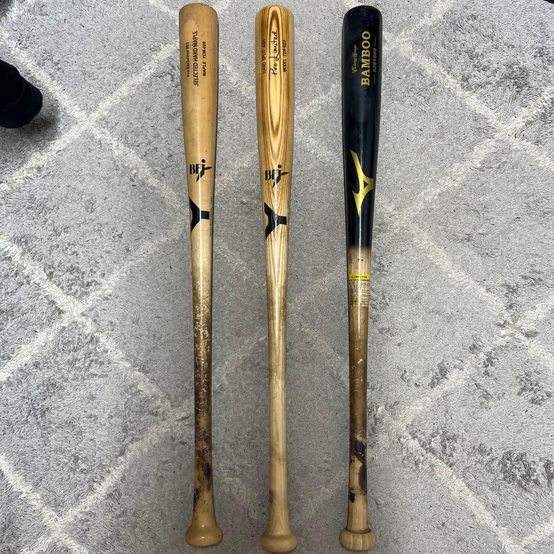 bfjヤナセバット2本　竹バット1本　proedge バットケース付