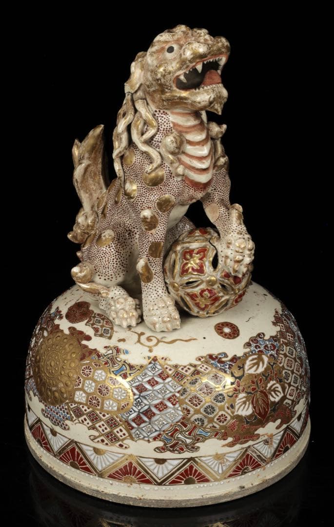 【極上薩摩焼】特大金襴手色絵賢人図獅子摘蓋獅 香炉 飾壺 時代骨董 古美術アート