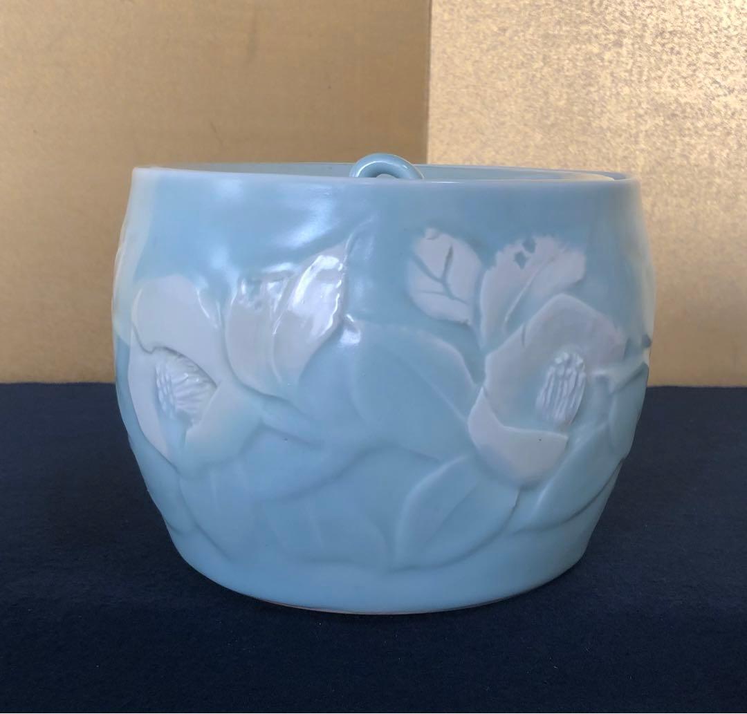 ❗️割引《R》妙高焼 青磁 椿文 水指 高井進 歴書 共布 共箱　250826G2