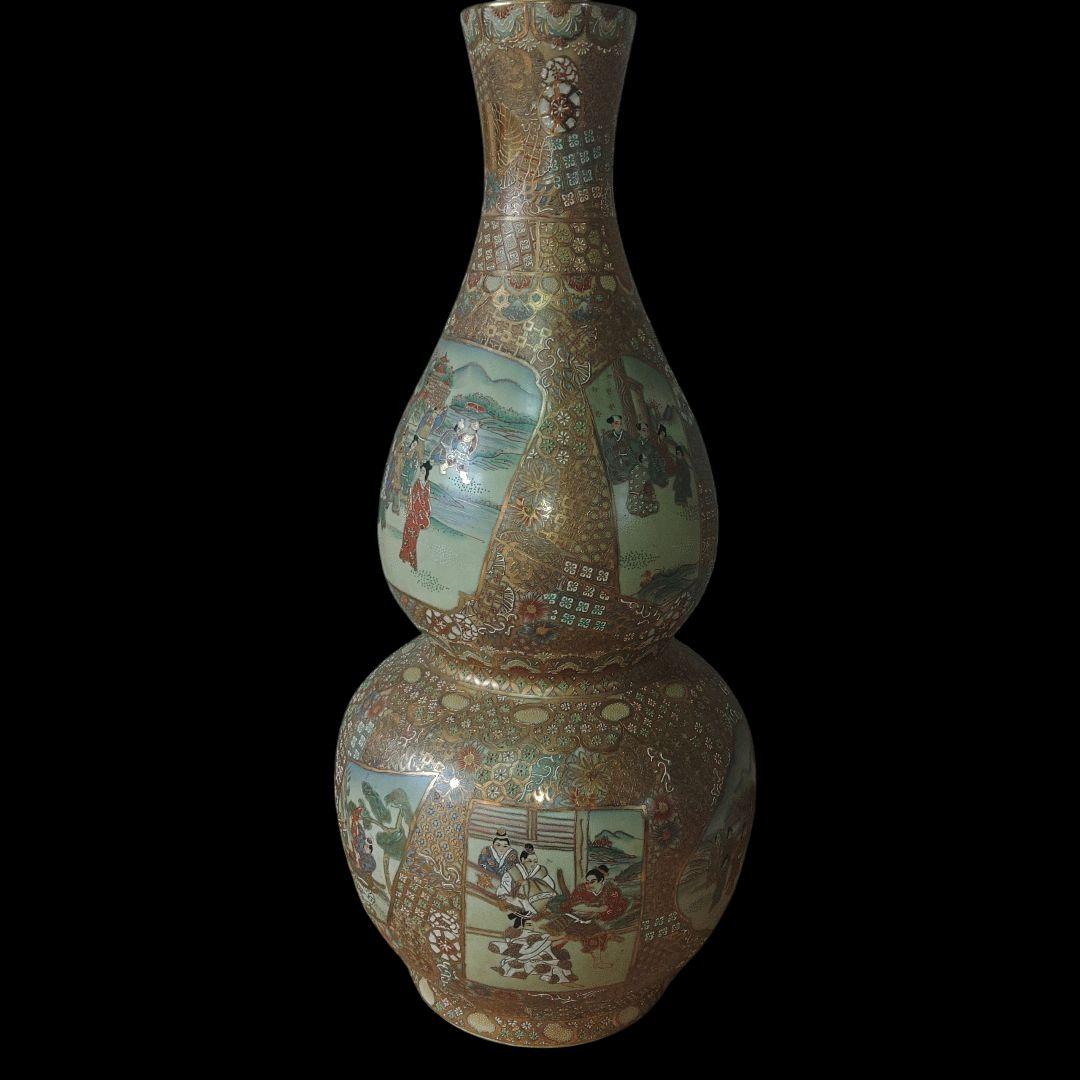 薩摩銘　金彩人物図瓢箪壺　大壺　飾壺　鑑賞用